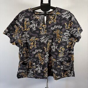 Disney 3XL? Tigger AOP Black Graphic Print V Neck Scrub Top Womens Fun Bounce RN